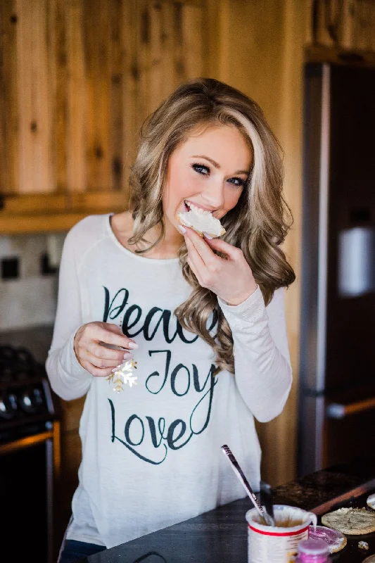 The Perfect Time To Shop And Save Peace, Joy & Love Long Sleeve Cream Top