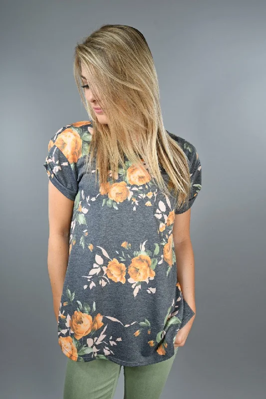 Seize Bargains Charcoal and Yellow Floral Top