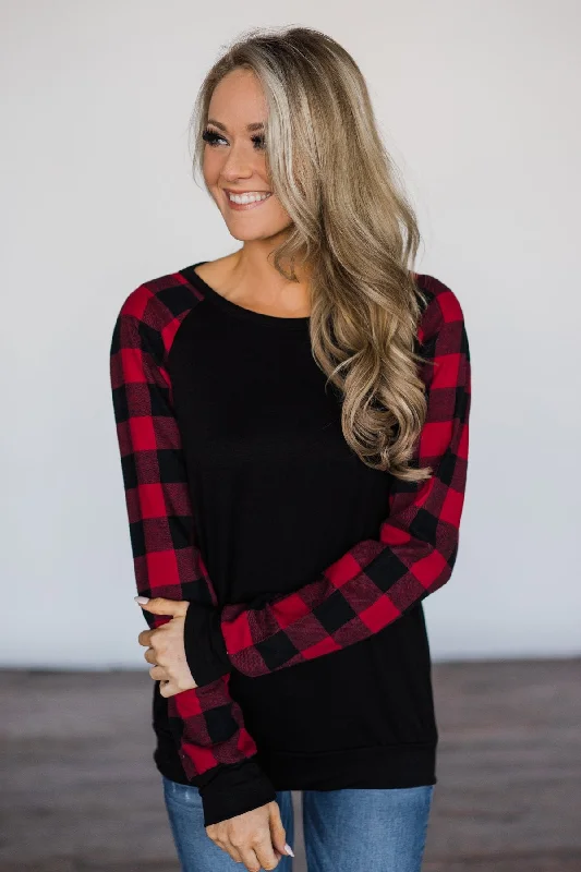 Limited-Time Offer Fireside Kisses Black & Buffalo Plaid Top
