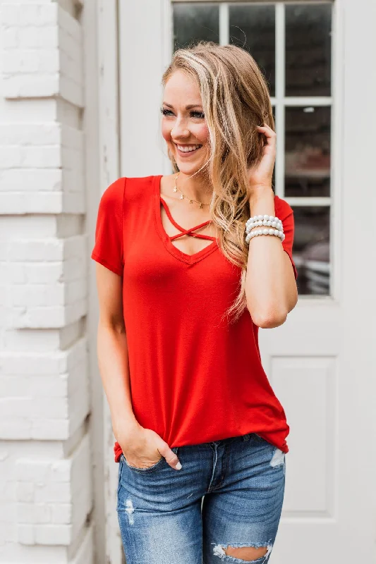 Additional Time-Limited Offers Meet Me Here Short Sleeve Top- Scarlet Red