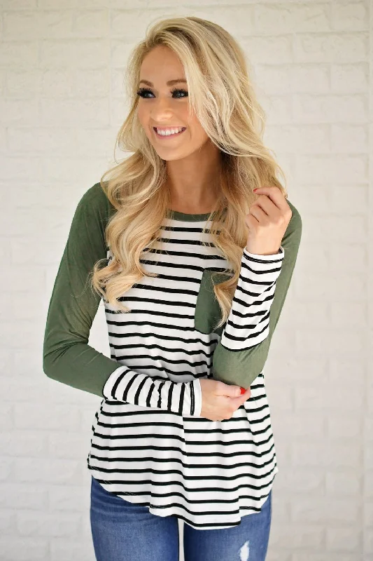 Chic Trends Unveiled Shape of You Olive & Stripes Top