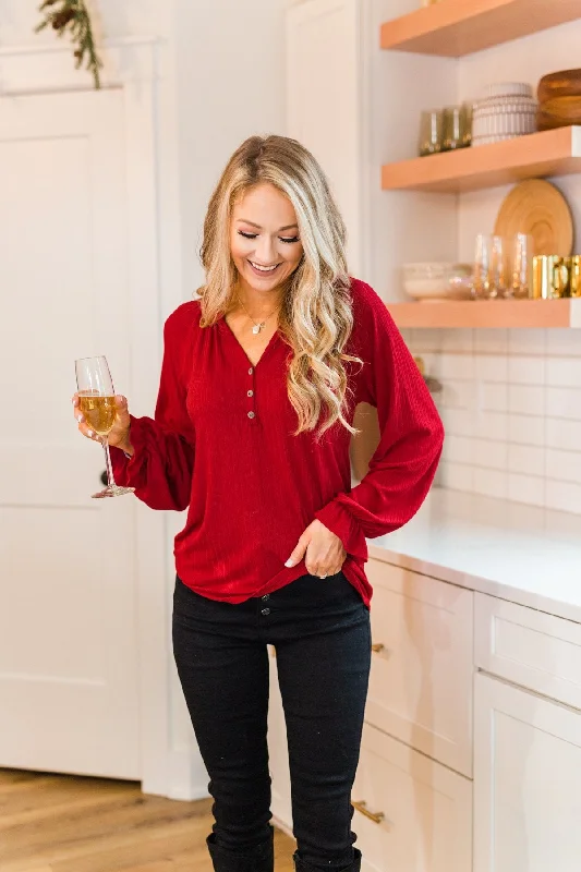 Flirty Fashion Discounts Sail Away With Me Knit Button Top- Holiday Red
