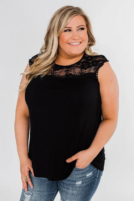 Your Exclusive Discount Awaits Won't Let You Go Lace Detail Top- Black