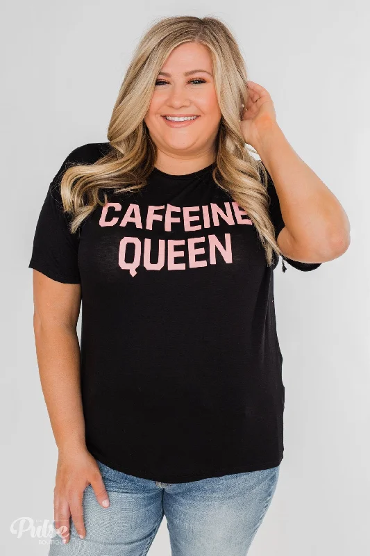 Elegant Designs At Reduced Prices "Caffeine Queen" Graphic Top- Black