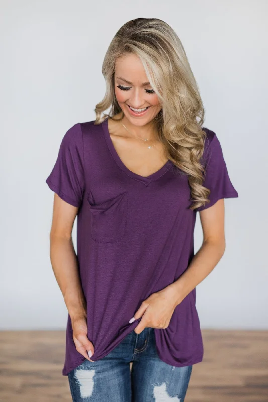 Stylish Looks Never Enough Plum Pocket Top