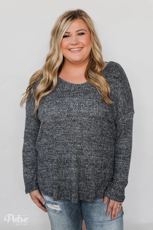 Timeless Fashion, Unbeatable Prices Twist of Love Back Detail Thermal Top- Charcoal