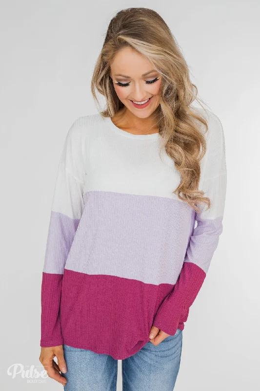 Glamorous Fashion Offers Take The Next Step Long Sleeve Color Block Top- Purple