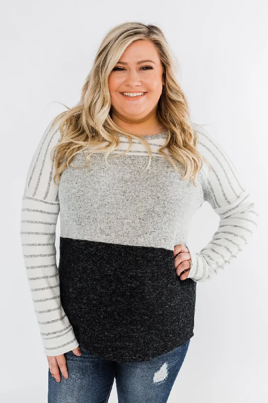Flash Sale All Weekend Long Adore Me Color Block Top- Ivory, Heather Grey, & Charcoal