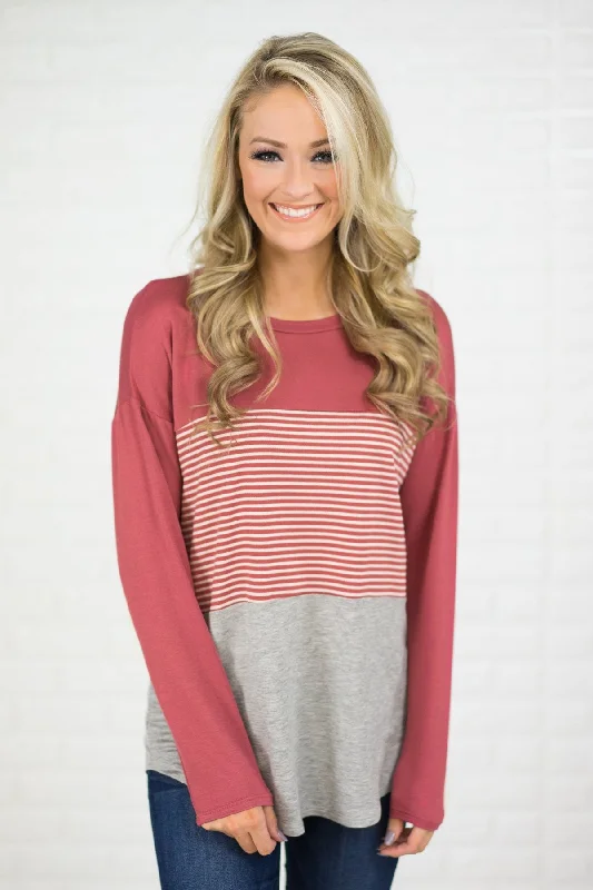 Edgy Fashion Deals Mauve Striped Colorblock top
