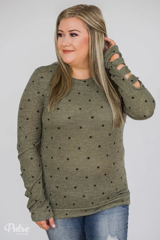 Holiday Glam Delightful Details Polka Dot Top- Light Olive