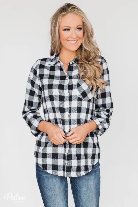 Stylish Deals Plaid With The Fur Top- White & Black