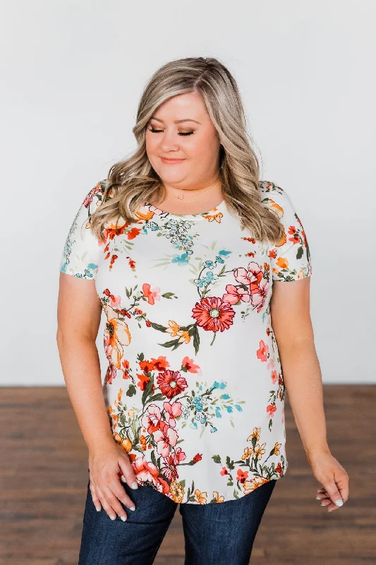 Weekend-Only Deals You'll Love Here With Me Floral Short Sleeve Top- Ivory