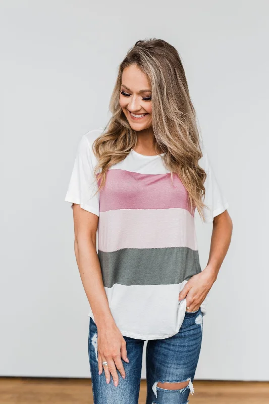 Avant-Garde Style Promotions Day By Day Color Block Top- Mauve & Olive