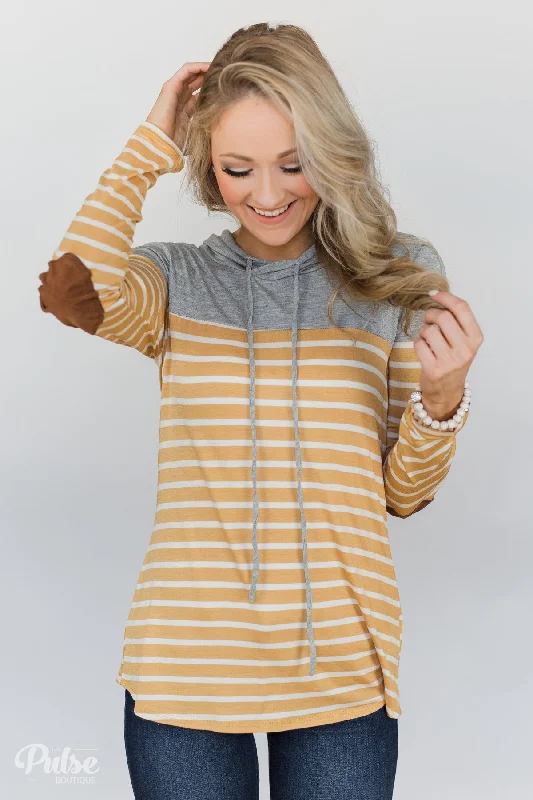 Vibrant Style Promotions Lightweight Striped Hooded Top- Honey Yellow