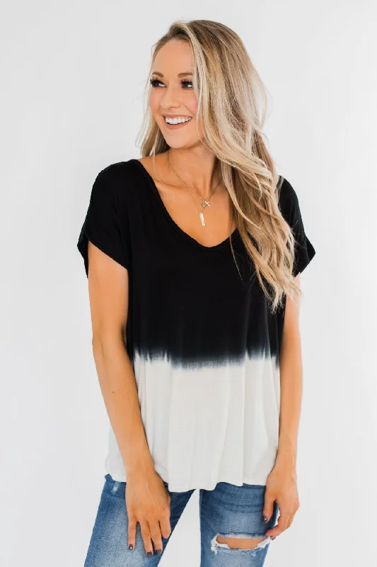 Clearance Event Leave You With A Smile Ombre Top- Black & Ivory
