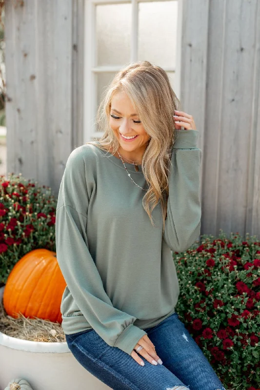 Your Perfect Deal Is Just A Click Away You Make It Easy Pullover Top- Sage