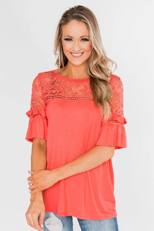 Hot Brand Discounts Part Of You Half Bell Sleeve Top- Coral