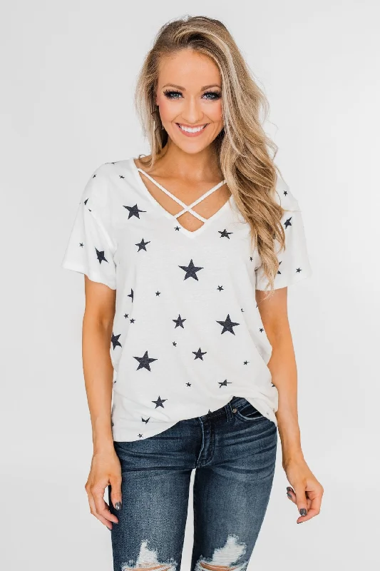 Super Savings Weekend Event Shine On Criss-Cross Star Top- Ivory