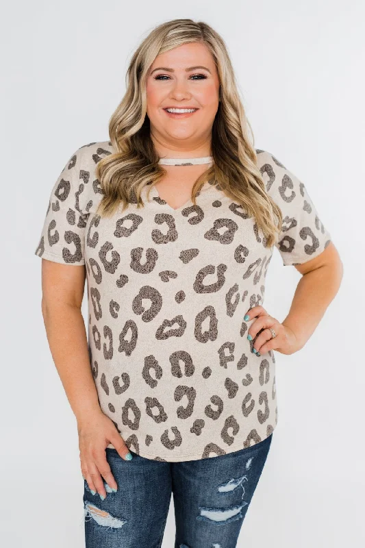 Sale Ends Soon – Don't Miss Out Seeking To Find Mock Neck Leopard Top- Beige