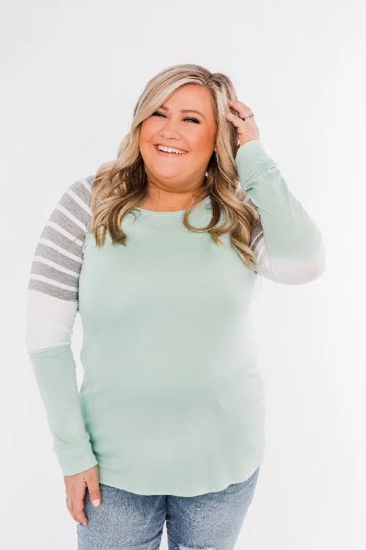 Bold Fashion Sales Comfy All Season Color Block Top- Mint, Grey, & Ivory
