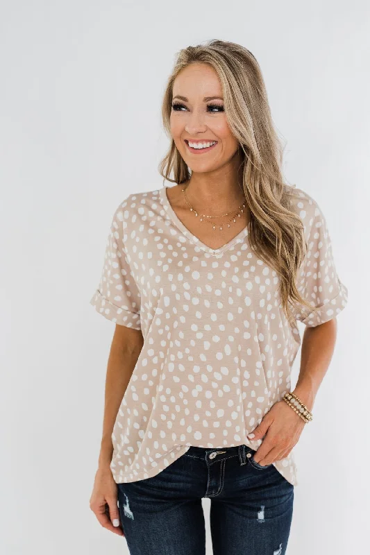 Get The Latest Trends In No Hurry Spotted Hi-Low Top- Oatmeal