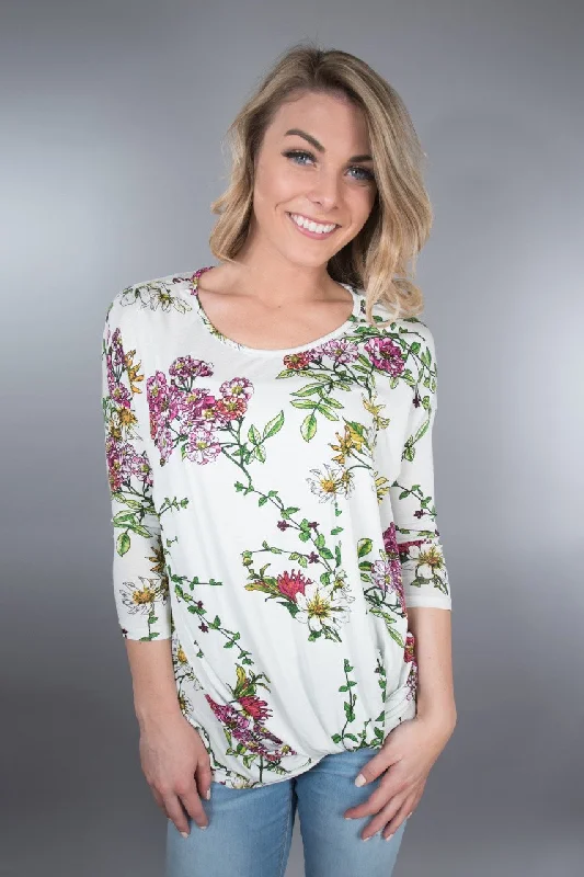 Seasonal Picks Ivory Knot Floral Top