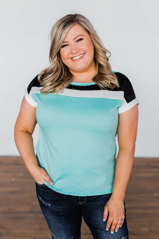 Cool Prices All I Have Striped Short Sleeve Top- Mint Blue
