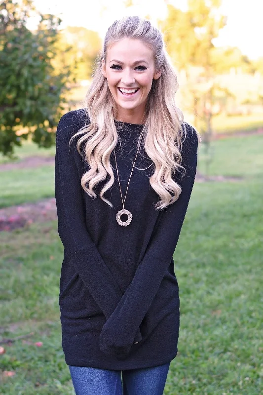 Ride The Style Wave Fall Feels Black Tunic Top