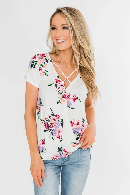 Fashion Deals Too Good To Pass Up Feeling the Floral Criss-Cross Top- Ivory