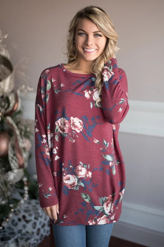 Fashion Forward Femininity Trust in Me Floral Top - Burgundy