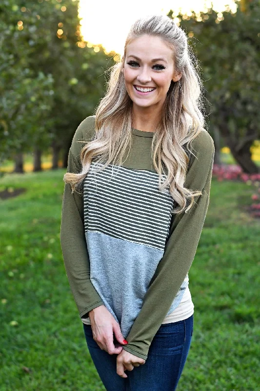 Fashion Frontiers Olive Striped Colorblock top