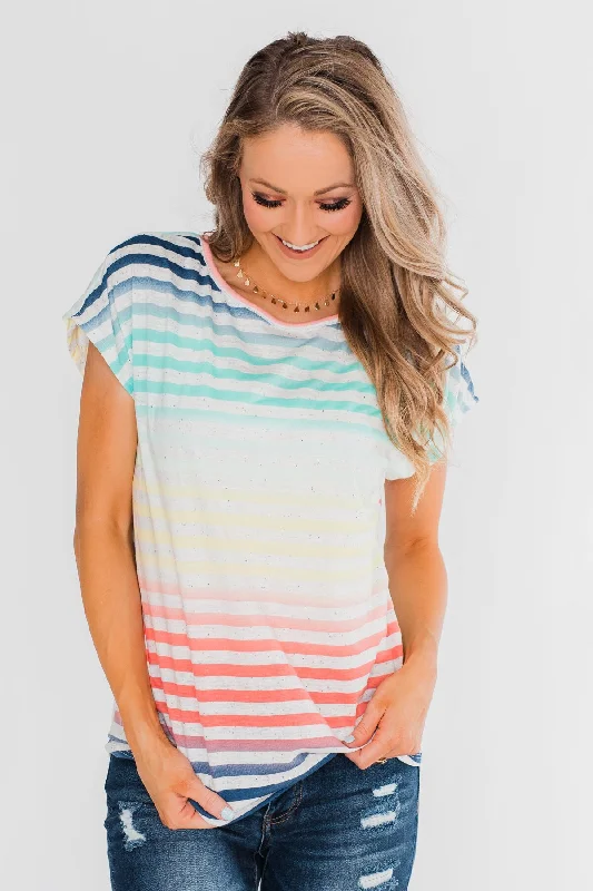 Treat Yourself To Amazing Discounts Colorful Cutie Striped Top- Multi