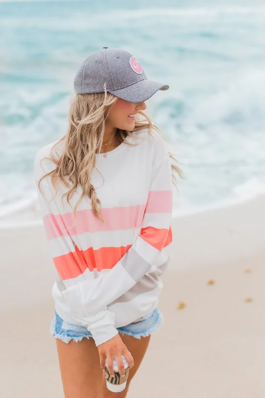 Summer Fashion Dreaming of Spring Striped Pullover Top- Ivory