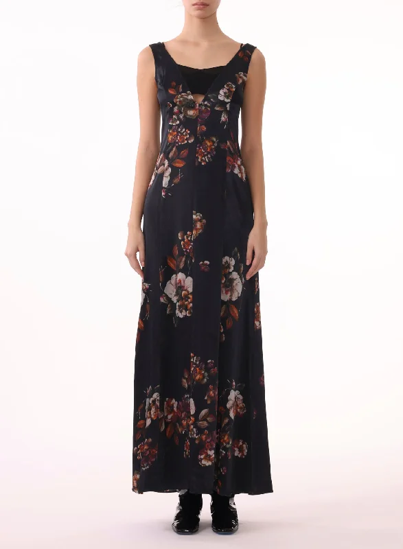 Urban Elegance Deals Double Scallop Lace Detail Long Printed Crepe Dres