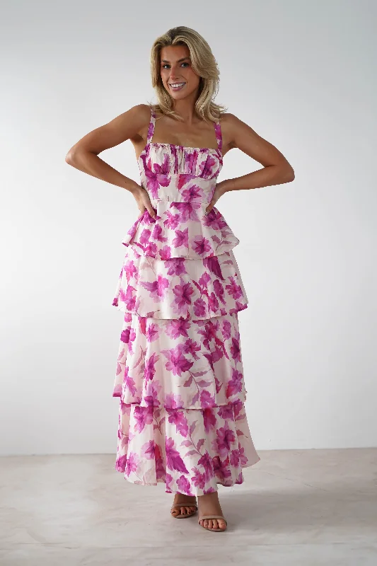 Unleash Your Trendy Side Emory Ruffle Flower Print Midaxi | Pink Print