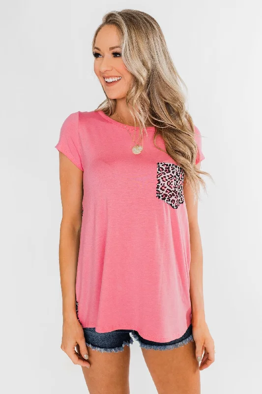 Popular Collection Feeling Fierce Leopard Pocket Top- Pink