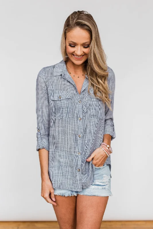This Weekend's Hottest Deals Are Live Let Me Adore You Button Down Top- Blue