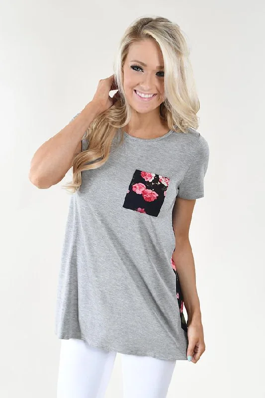 Trendy Pulse Deep Navy Floral Pocket Top