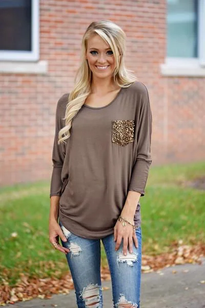 Stupidly Low Prices Glam Pocket Top - Light Brown