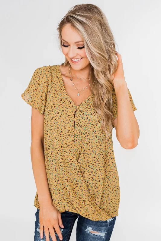 Popular Collection Moving On Floral Botton and Wrap Top- Mustard