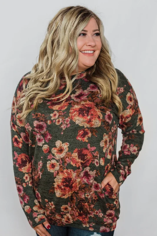 Get The Latest Trends Just For You Floral Pullover Top- Olive