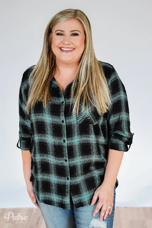 Fashion Sale Write This Down Plaid Top- Mint & Black