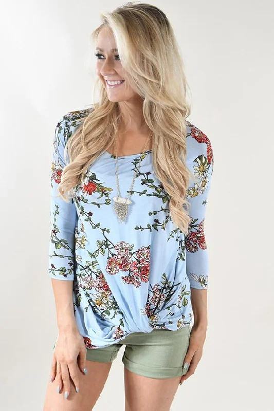 Summer Deals Blue Floral Knot Top