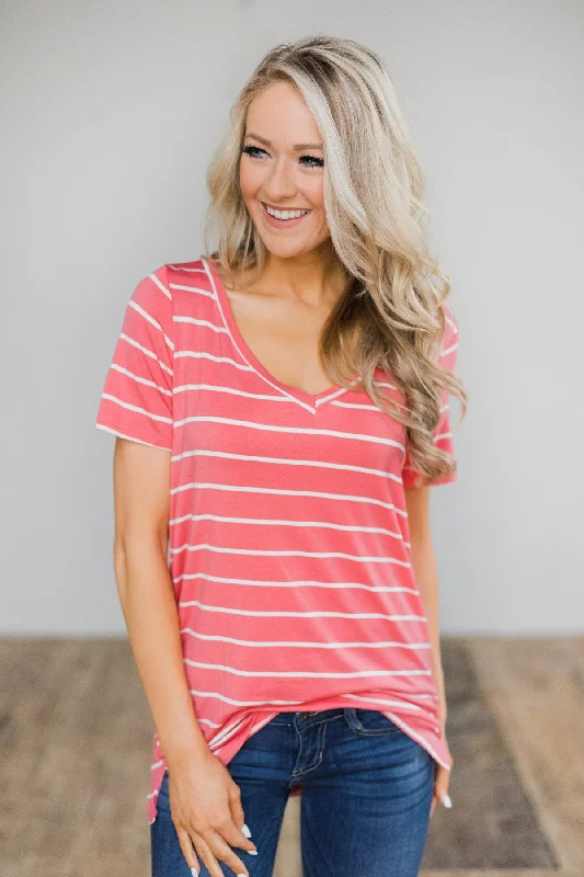 Seasonal Style Discounts Beautiful and Basic Striped Top- Pink