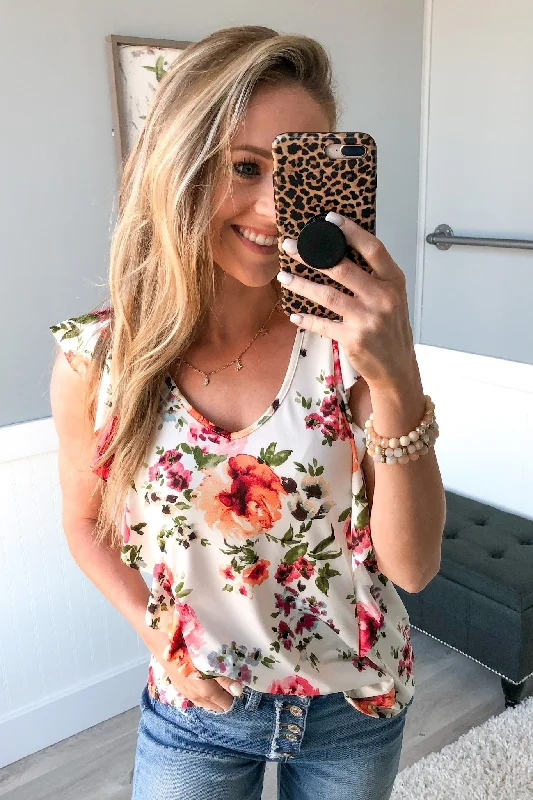 Crazy Price Slashing Love Blossoms Ruffle Floral Top- Ivory