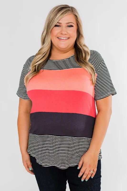 Special Holiday Sale – Limited Stock One Day At A Time Striped Color Block Top- Black, Pink, Navy Special Holiday Sale – Limited Stock One Day At A Time Striped Color Block Top- Black, Pink, Navy