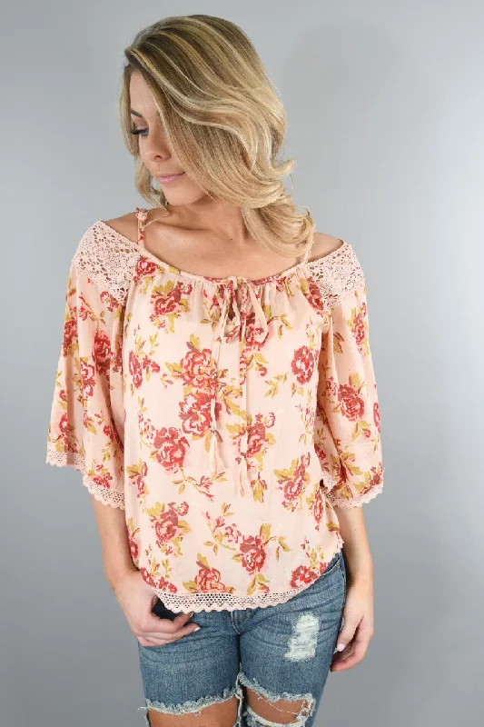 You'll Love Us Because Can't Fool Me Off The Shoulder Floral Top Peach