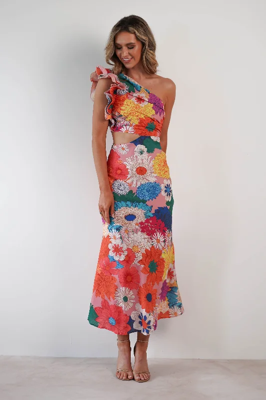 End-Of-Week Price Drops Logen Ruffle Sleeve Midaxi | Orange Floral Print