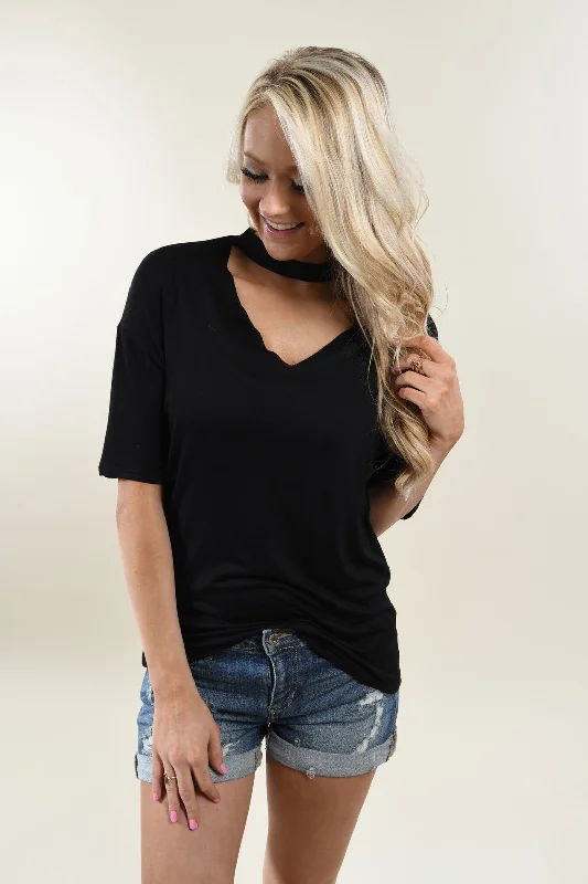 Huge Discounts On Your Favorites Raw Edge Mock Neck Top ~ Black