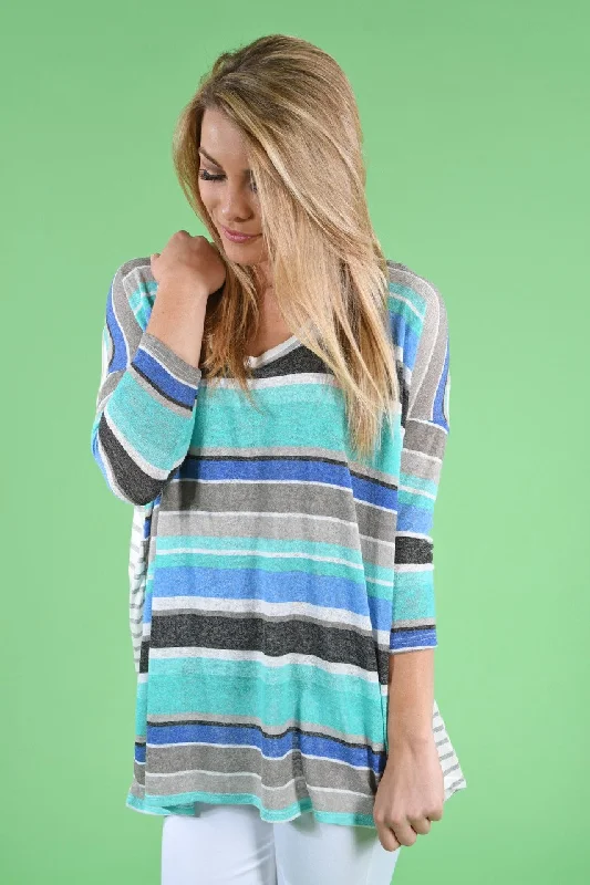 Cozy Comfort Style Sale Mint & Navy Striped Top